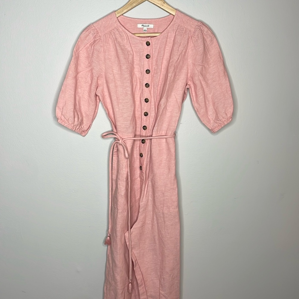 Madewell Button Up Pink Romper Jumpsuit with Pockets
